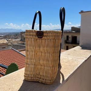CIAO Black Leather Handle Reed Bag