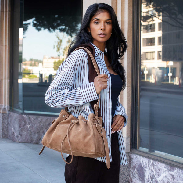 Rhuby Olive Recycled Vegan Suede Shoulder Bag