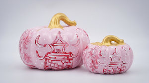 Pink Chinoiserie Pumpkin Duo, Hand-Painted Large & Medium : Small
