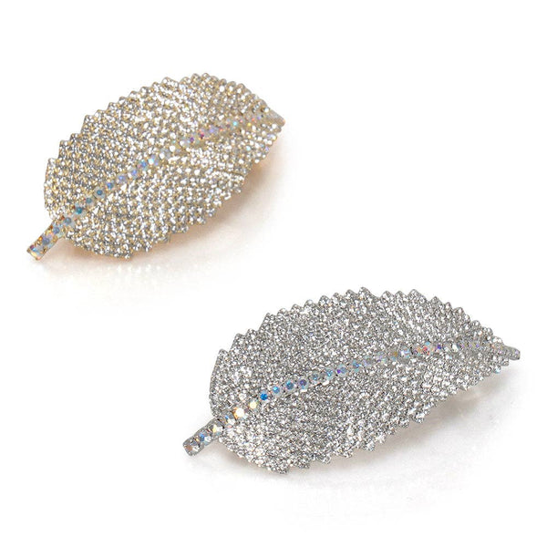 FEATHER CRYSTAL FRENCH BARRETTE: Gold