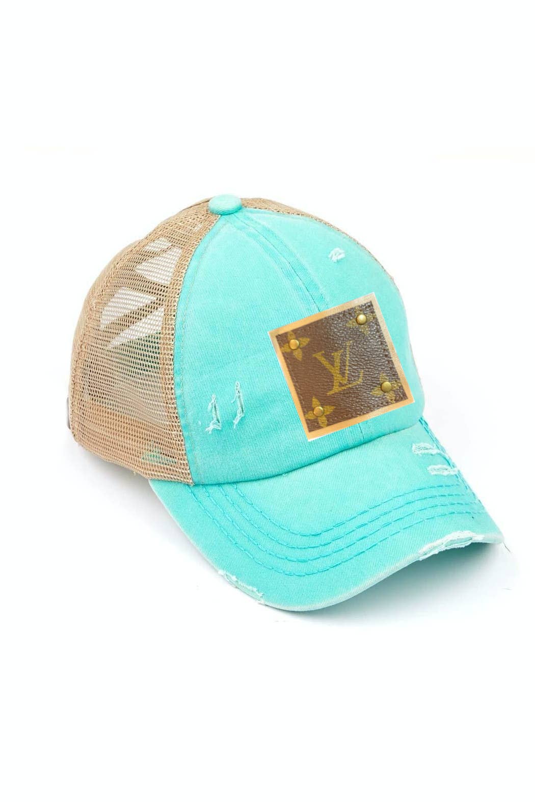 LV Up-Cycled Distressed Trucker Cap: Black