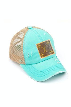 LV Up-Cycled Distressed Trucker Cap: Black