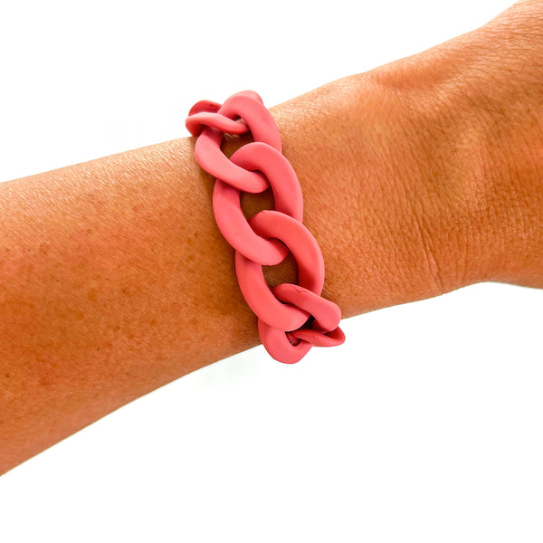 All Chunky Acrylic Chain Link Bracelet: Matte Burgundy Brown