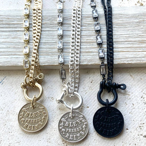Edgy glam French champagne coin shackle necklace : Matte black