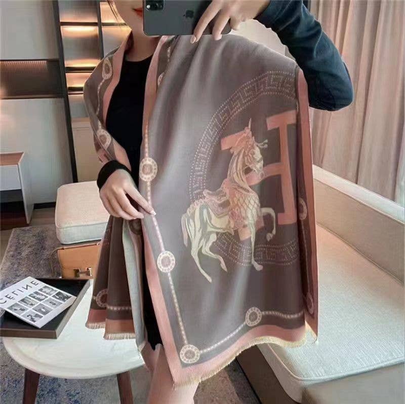 The Equestrian Horse Motif Shawl Rose