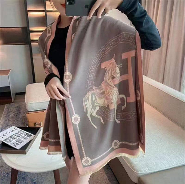 The Equestrian Horse Motif Shawl Rose