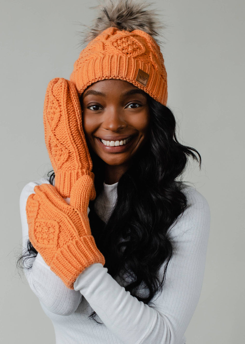 Light Orange Cable Knit Mittens