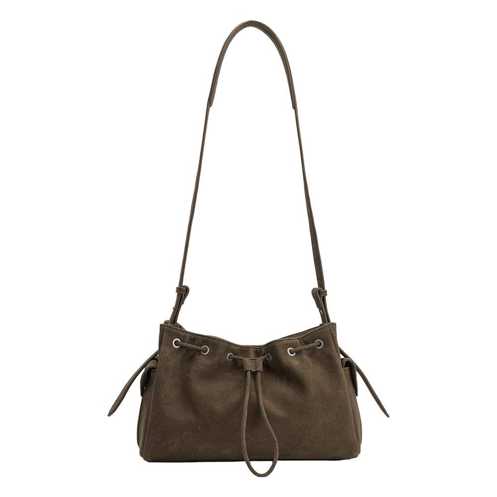 Rhuby Olive Recycled Vegan Suede Shoulder Bag
