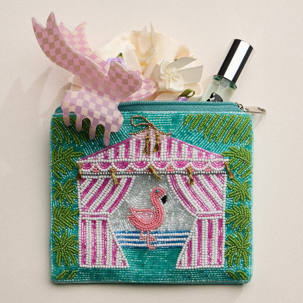 Flamingo Cabana Beaded Summer Pouch