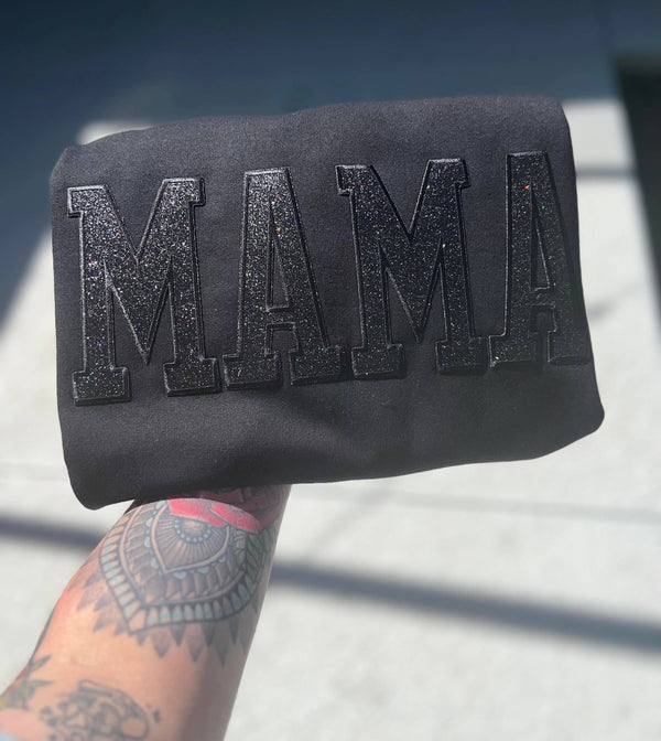 MAMA GLITTER EMBROIDERED PATCHES SWEATSHIRT: S.M.L.