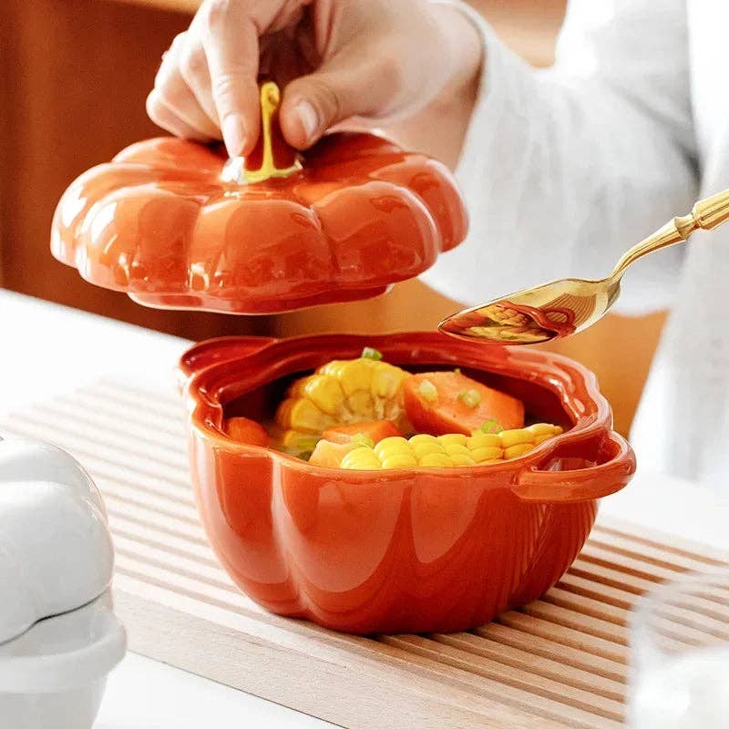 Orange Pumpkin Terrine Bowl with Lid