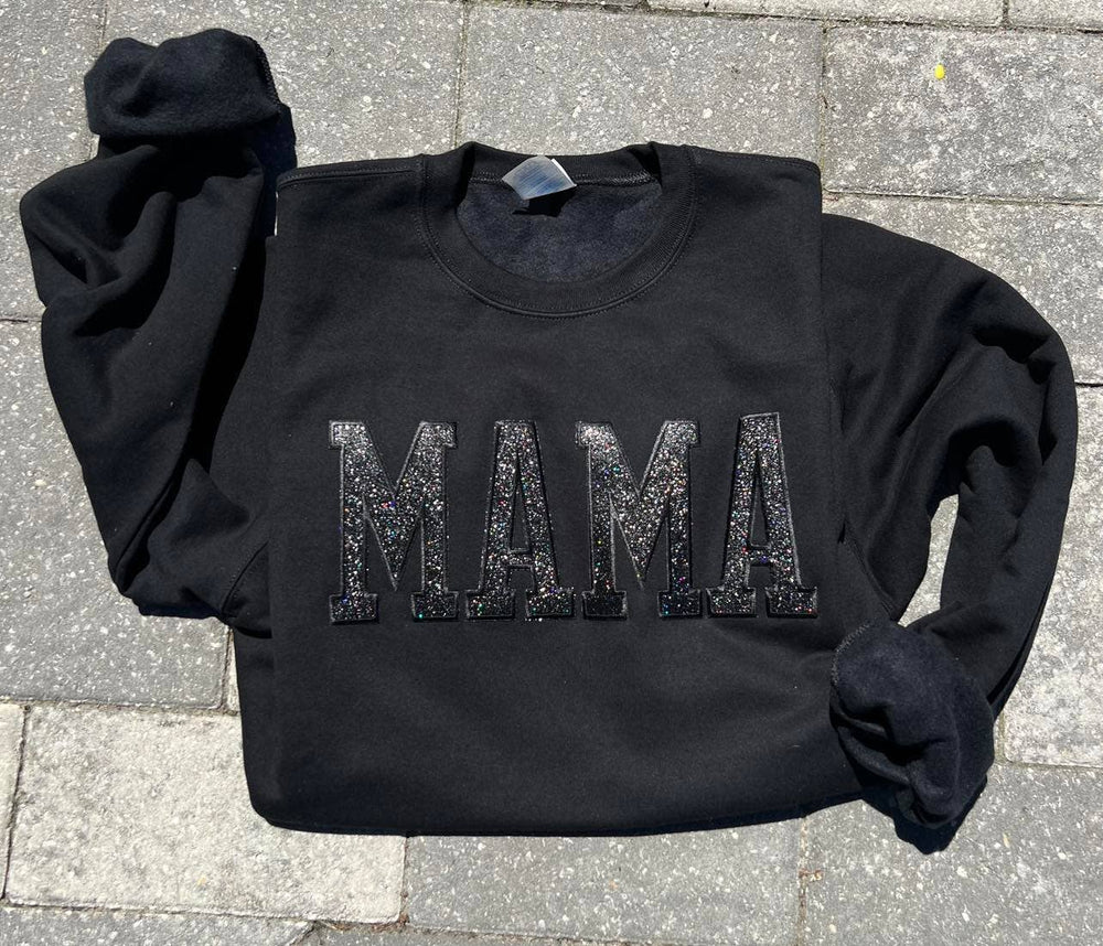 MAMA GLITTER EMBROIDERED PATCHES SWEATSHIRT: S.M.L.