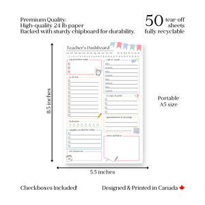 Teacher's Day Planner Notepad: 50-Page Tear Off Style