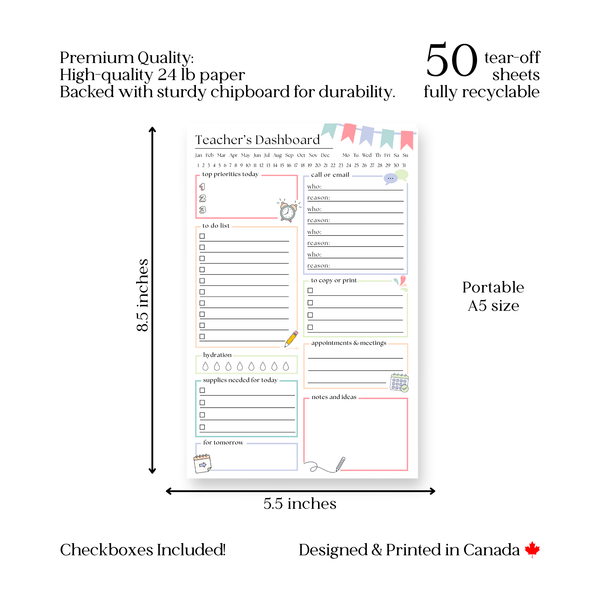 Teacher's Day Planner Notepad: 50-Page Tear Off Style