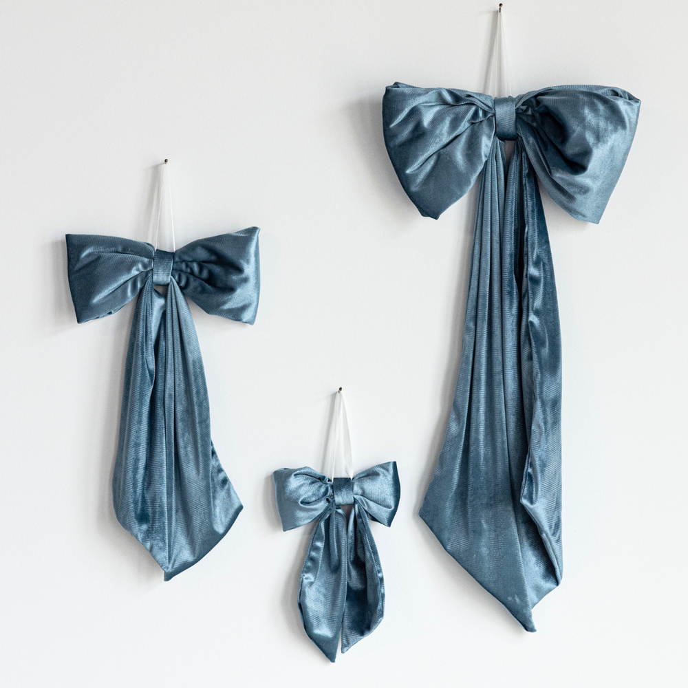 Dusty Blue Velvet Holiday Bows: Small