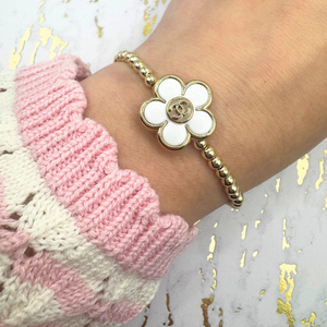 Upcycled Daisy Chanel 4MM Gold Beaded Bracelet: 6.5"