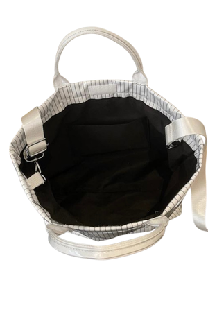 Gray Plaid Polka Dot Vinyl TOTE BAG with Strap