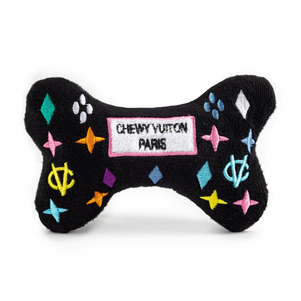 Black Monogram Chewy Vuiton Bone Squeaker Dog Toy: XL