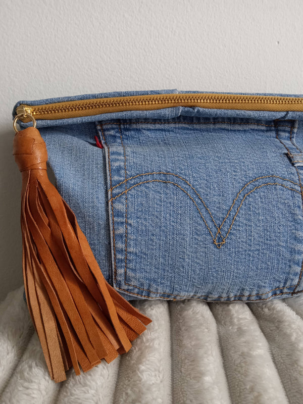 Upcycled Levi Denim Clutch with Tassel