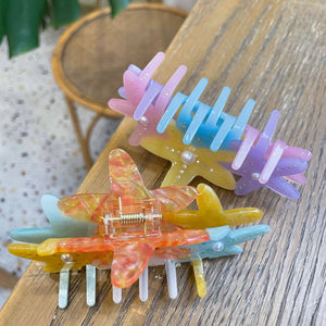 Rhinestone Starfish Hair Clip - Purple Yellow Pink or Orange Blue Yellow Starfish