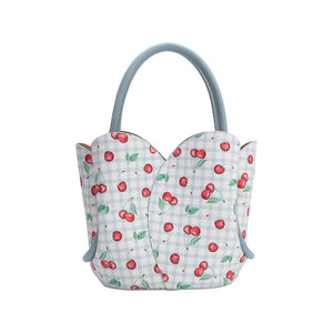 Tulip Blue Cherry Recycled Vegan Leather Top Handle Bag