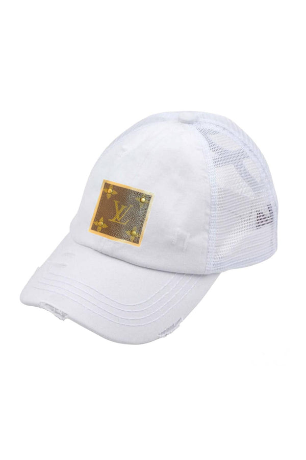 LV Up-Cycled Distressed Trucker Cap: Black