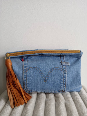 Upcycled Levi Denim Clutch with Tassel
