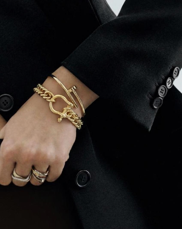 Horse Bit Carabiner Cuban Bracelet- Equestrian Steel: Yellow Gold