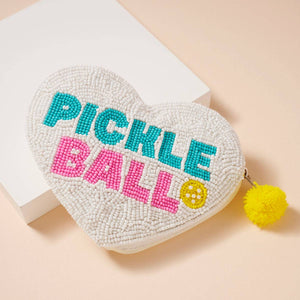 Pickleball Heart-Shaped Coin Purse Beaded