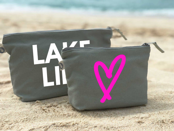 Olive Makeup Bag - Pink Scribble Heart