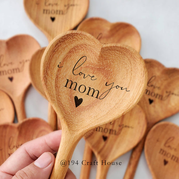I Love You, Mom Wooden Heart Spoon