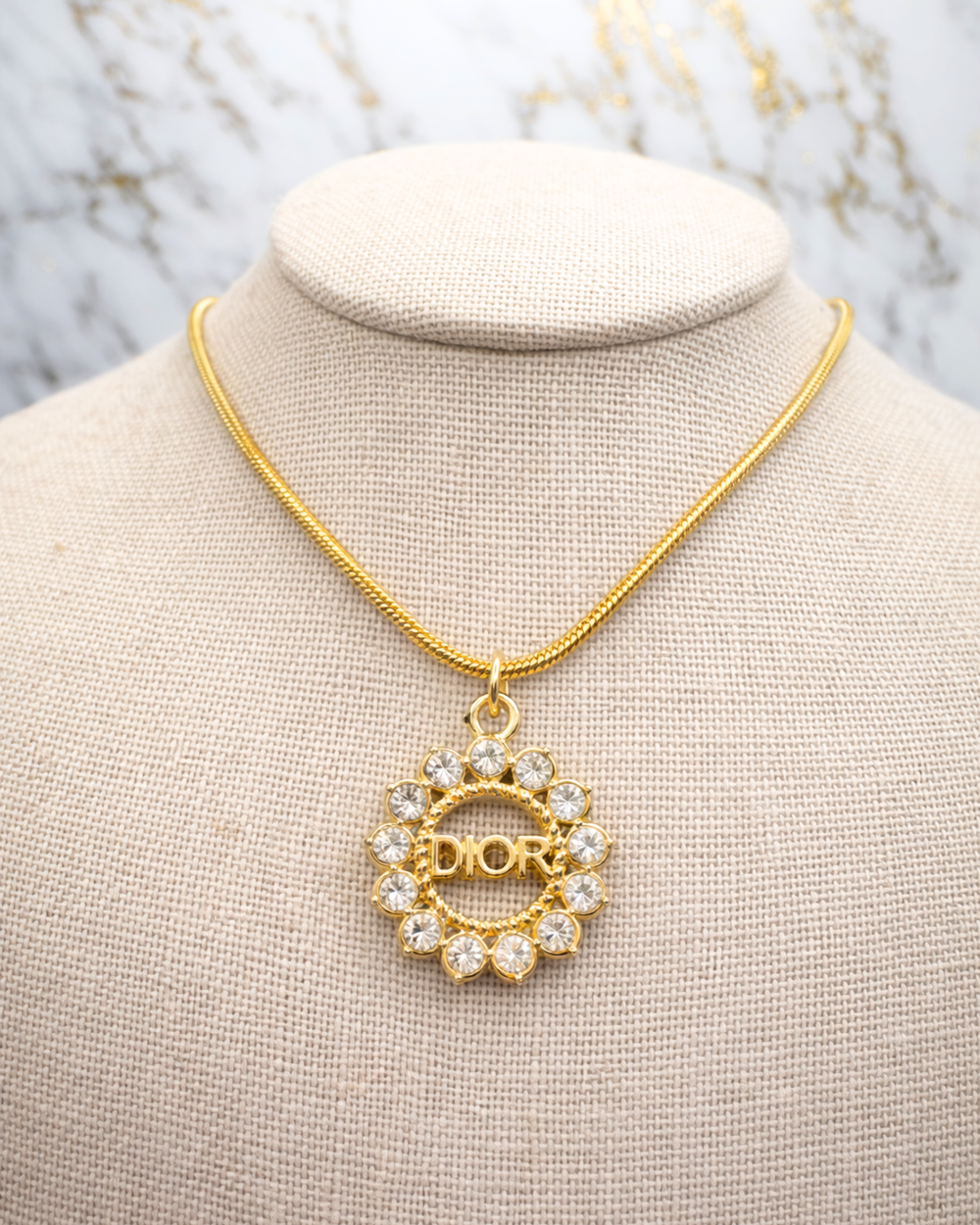 Upcycled Dior Charm 18K Gold Necklace