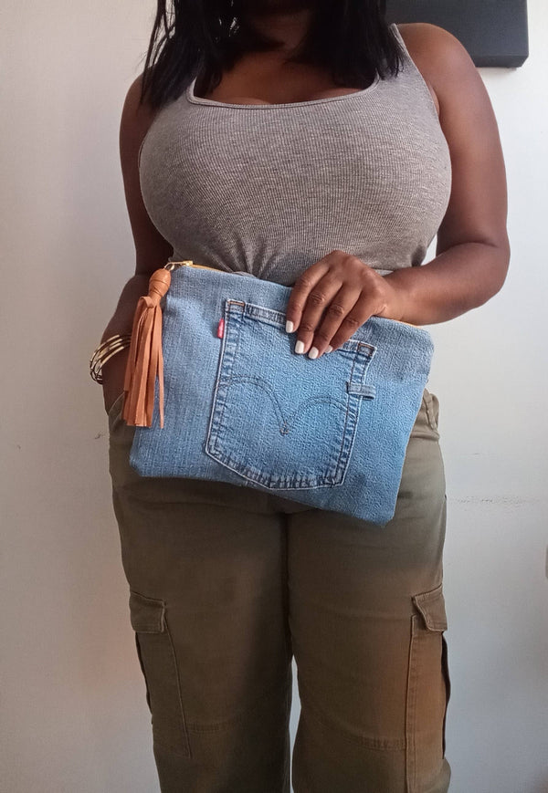Upcycled Levi Denim Clutch with Tassel