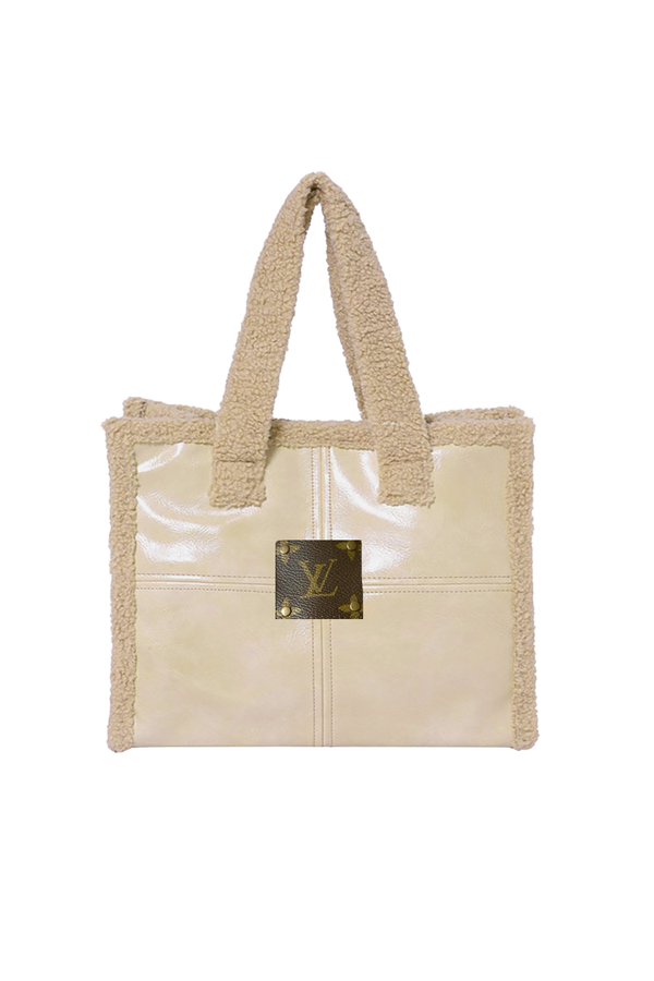 Upcycled Leather and Sherpa Tote: Red