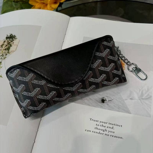 Glasses Case Goyard like pattern with Keychain Clip: White or Black