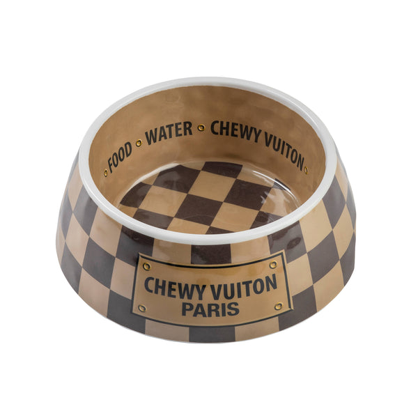 Checker Chewy Vuiton Bowl - Dog Bowls: Large