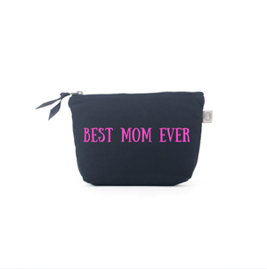 BEST MOM EVER   - Navy Makeup Bag in Hot Pink NEW!