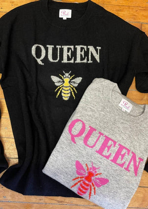 Queen Bee 100% Cashmere Sweater: Grey