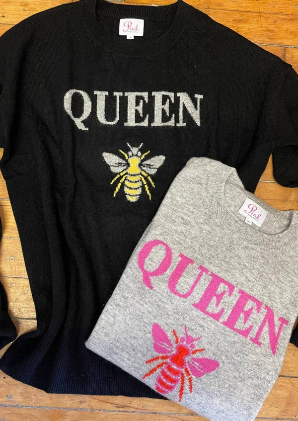Queen Bee 100% Cashmere Sweater: Grey
