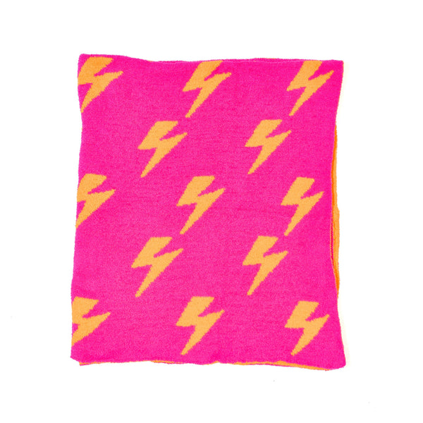 Smiley Face & Lightning Plush Throw Blankets Christmas Smiley Face Neon Fuchsia & New Sky Blue