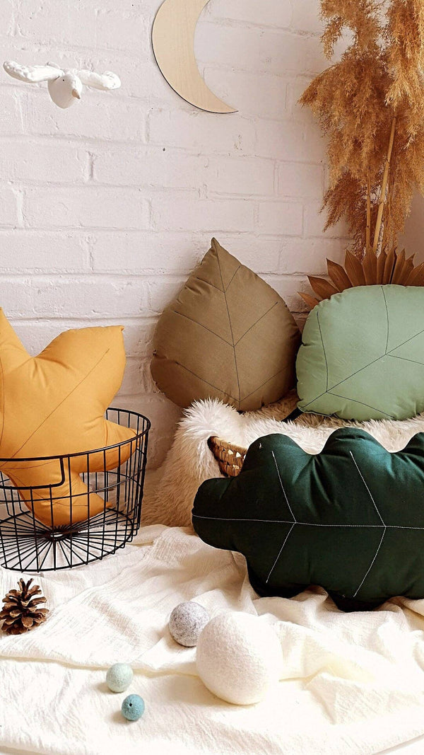 Autumn Leaf Pillow | Mustard Yellow or Sage Green