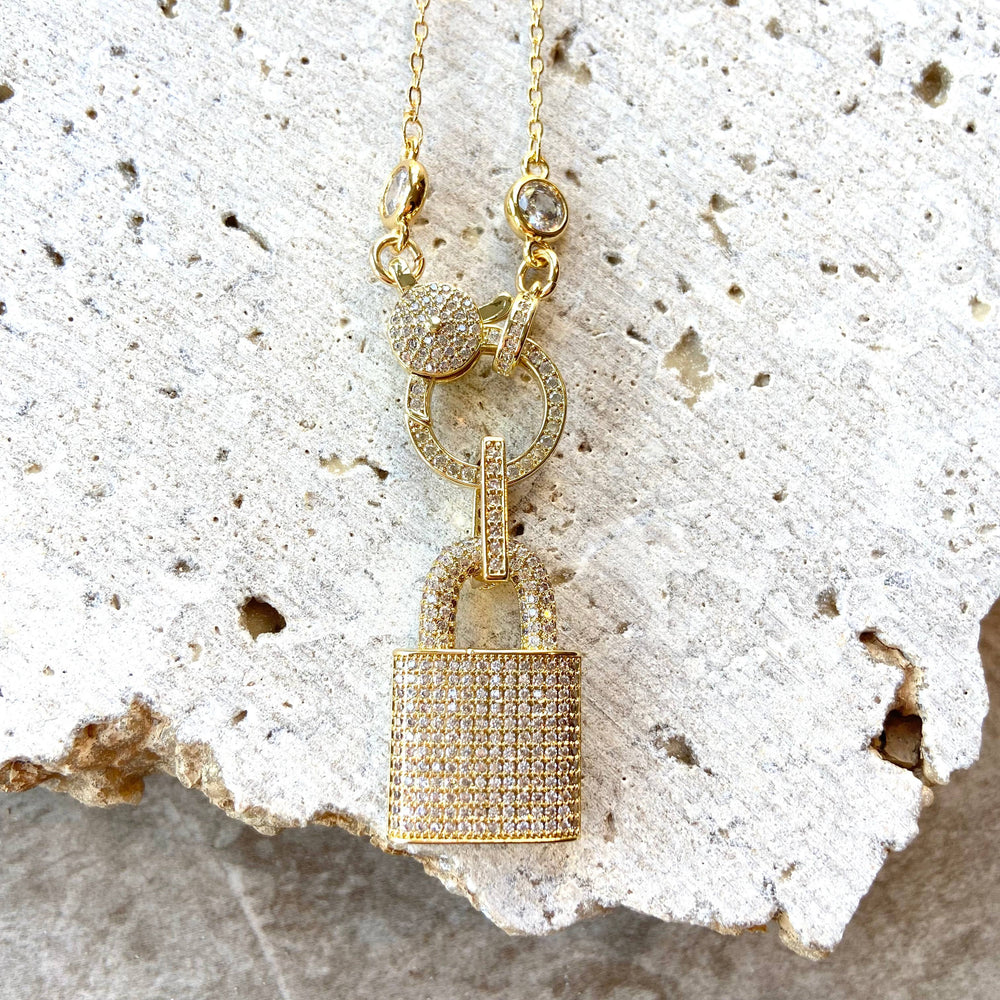 Gold lock necklace Crystal boutique salon Jewelry