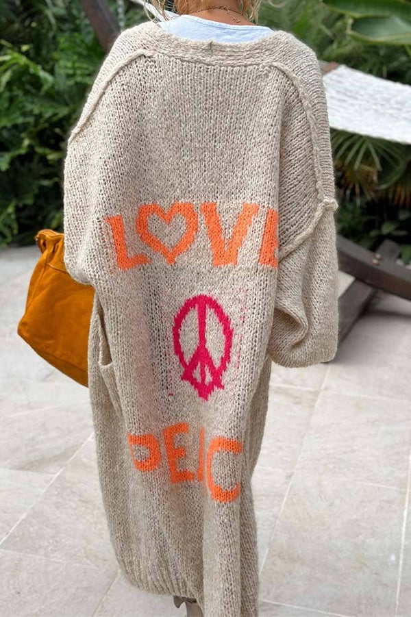 Love and Peace Knit Cardigan: ORANGE / S/M