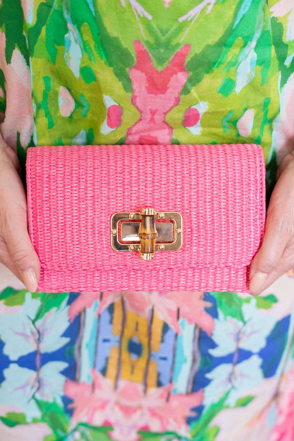 Pink Lilly - Straw Clutch - Bamboo Toggle