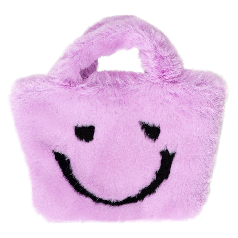 Faux Fur Fuzzy Happy Face Purses Perfect : LAVENDER