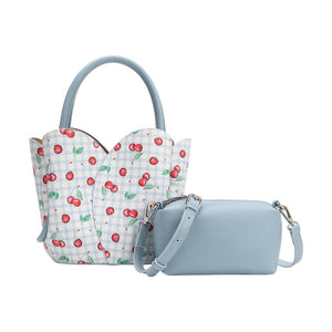 Tulip Blue Cherry Recycled Vegan Leather Top Handle Bag