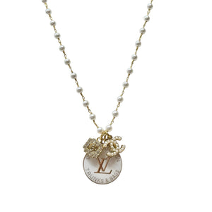 Repurposed Vintage Pearl Louis Vuitton Rhinestone Necklace