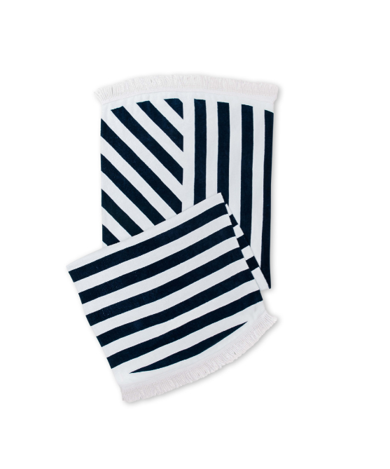 Round Beach Towel - Navy Blue And White Geometric Striped: No / N/A
