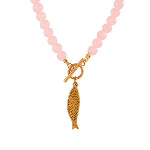 Koi Fish Statement Necklace | Coastal Summer Jewelry: Pink ,Turquoise or Hot Pink Bead