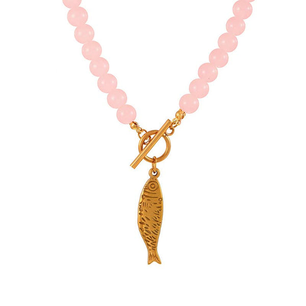 Koi Fish Statement Necklace | Coastal Summer Jewelry: Pink ,Turquoise or Hot Pink Bead